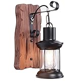 ▶【Hohe Qualität】: Die Retro Wandlampe nimmt Schmiedeeisen und Glas Lampenschirm Design, Rostschutz-, Korrosionsschutz-, gute Wärmeableitung, starke Lichtdurchlässigkeit, Präzisionsteile haben gute Dichtwirkung, verhindern, dass Regen und Staub austreten, und das rustikale Holzbrett ist Retro und einzigartig.
