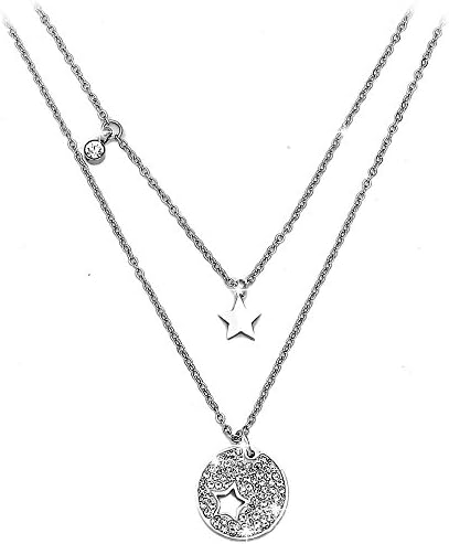 Beloved ❤ Women's Necklace with Crystals, Double Adjustable Length with Charms and Charms Crew Neck With Star, Pendant Set, Silver Plated