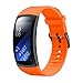 Produktbild WAOTIER für Samsung Gear Fit 2 Pro Armband Silikon Armband mit Streifen Muster Ersatzband für Samsung Fit Gear 2 Pro/Gear 2 Armband mit Edelstahl Verschluss Wasserdichter Sommer Armband (Orange)