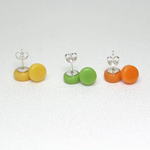 Bright Tones Earrings Set - Glass Round Stud Sterling Silver Earrings Set - Yellow\Orange\Green - Gift for her - Gift for Mum - UK Seller