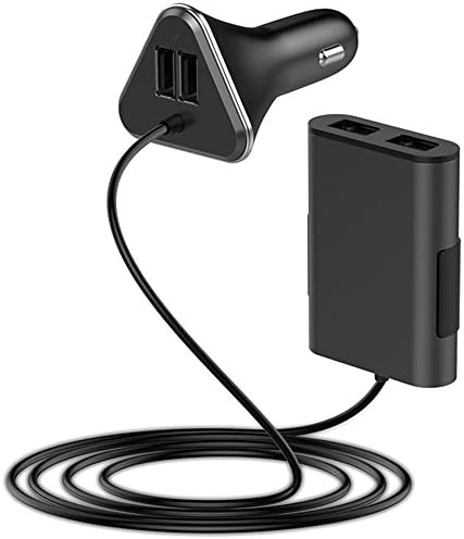 FeBite 4-Port USB Car Charger, 9.6A/48W Rapid Car Charger Adaptor, 6ft Long Cable for Front and Back Seat, Compatible with iPhone 8 7 6 5,iPad Air/Pro/Mini, Samsung s8 Phones,Tablets and more (Black)