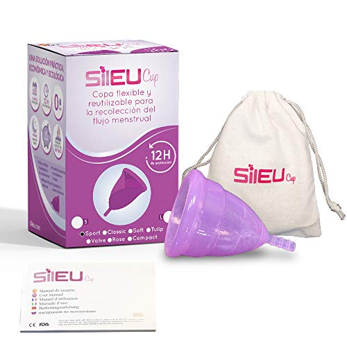Copa Menstrual Sileu Cup Sport - Copa deportiva perfecta para deportes, pilates, yoga, piscina, baile, gimnasio - Alternativa ecológica y natural a tampones y compresas - Talla L, Morado