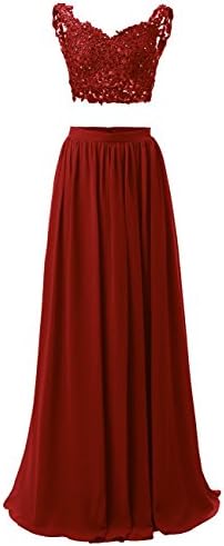 M Bridal Women's Sequines Appliques 2 Piece V-Neck Long Prom Homecoming Dress Burgundy US Size 6