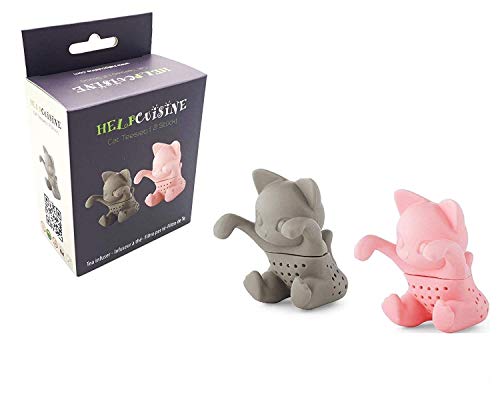 HelpCuisine® Infuser/infuseur de thé/Filtre diffusseur/passoire a thé à Forme de Chat, infuseur réalisé en Silicone à 100% Alimentaire sans BPA, (Set 2 pcs + Paquet-Cadeau)