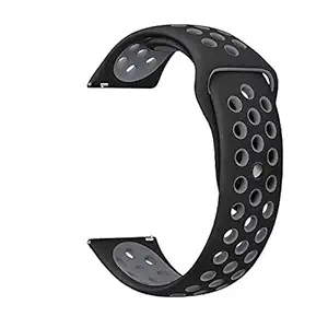 DIVERTS Soft Silicone Strap Compatible with Amazfit Bip/Lite/GTR 42mm/Samsung Gear Sport/Galaxy Watch 42mm/ Active/2 40-44mm/Realme Fashion/Classic Smart Watch Strap 20mm Lugs - Black&Grey