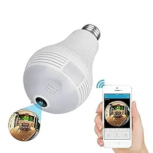 PKST Bulb Spy Camera Shape Fisheye Panoramic-Wireless WiFi 2MP Ultra HD IP CCTV with Wireless Security, 2 Way Audio Inbuilt Mic and Speaker and 64Gb Support Sd Card.not Included