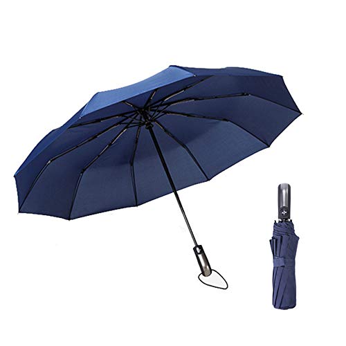 Ombrello Pieghevole Antivento Automatico, WCOCOW Pioggia Portatile da Viaggio Ombrello rinforzato Umbrella-10 di alta Qualità, ad alta Resistenza, per Man e Manico Antiscivolo (Blu)