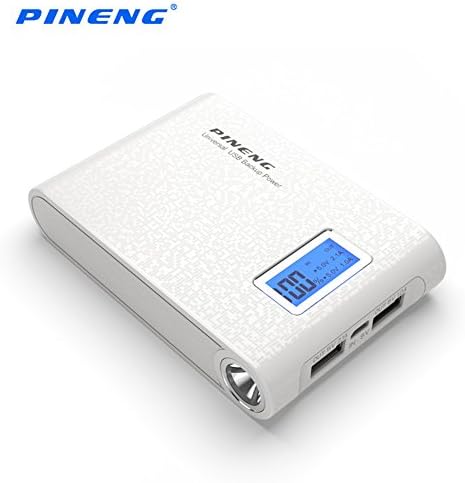PINENG 10000mAh Power Bank with 2 USB Outputs LED Indicator Portable Charger External Battery For iPhone, iPad and Samsung Galaxy Smart Phones and More ( white )