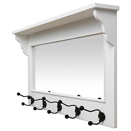Wandgarderobe 95x49x12cm mit Ablage, Spiegel und 5 Haken Flurgarderobe Wandregal Holzregal für Flur und Bad - 4