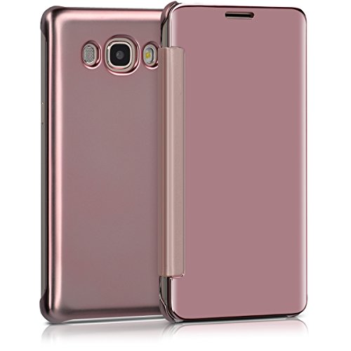 kwmobile Funda para Samsung Galaxy J5  2016  DUOS Case Espejo Estilo Libro - Carcasa con   ptica de Aluminio - Cover Plegable en Oro Rosa Reflectante