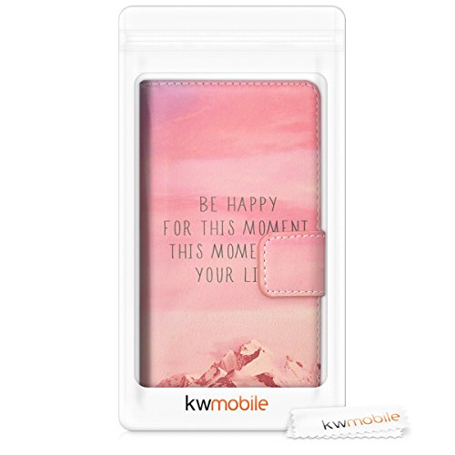 kwmobile Funda para Huawei GR3 P8 Lite Smart - Wallet Case Plegable de Cuero sint  tico - Cover con Tapa Tarjetero y Soporte Dise  o Be Happy en Rosa Claro Violeta Coral