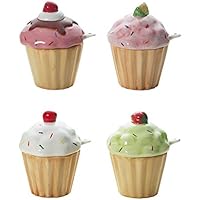 Excelsa Delice azucarero pasteles con cucchiano, cerámica, multicolor, 10 x 10 x 11 cm