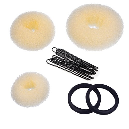 Cusfull 3Pcs (1 Petit, 1 Moyen, 1 Grand) Accessoires de Cheveux Kit d'Outils de Coiffure Stylisée Chignon Magique Forme de Donut Buns avec les Elastiques et Bobby Epingles
