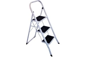 METROX Klapptritt mit 3 Stufen – stabile Haushaltsleiter bis 150 kg, klappbar, rutschfeste Trittflächen, platzsparend & sicher (Schwarz-Weiß)