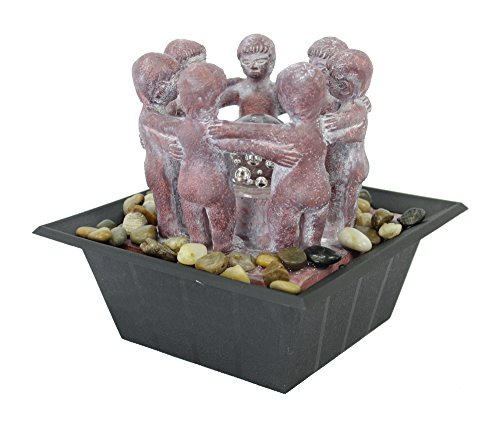 Zimmerbrunnen mit LED's 18cm 7 Kinder rötlich grau