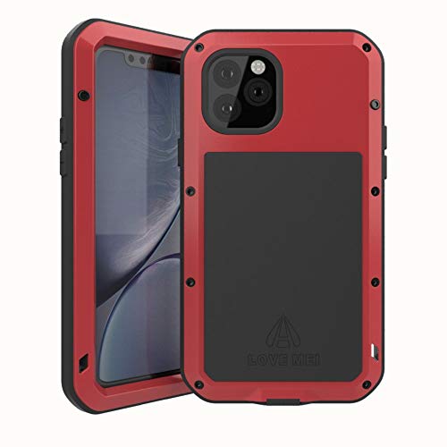 LOVE MEI per iPhone 11 PRO Custodia,Outdoor Heavy Duty Antiurto Impermeabile Polvere-Prova Sporcizia-Prova in Alluminio Metallo Cover con Vetro Temperato per iPhone 11 PRO (5.8 Pollici) (Rosso)