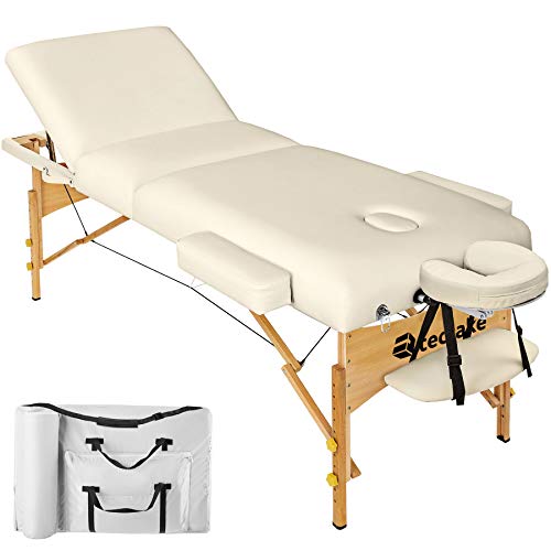 TecTake Massageliege mit 10cm reiner Polsterung + Tasche & Alukopfstütze - diverse Farben (Beige)
