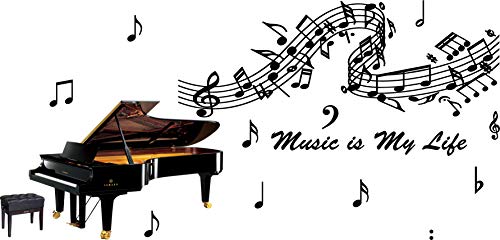 ufengke® Negro Piano y Notas Musicales Pegatinas de Pared, Sala de Estar Dormitorio Removible Etiquetas de La Pared / Murales