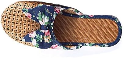 YUNGUANG Baotou rattan bamboo weave sandals and slippers female cloth with thick bottom with non-slip bow fashion casual sports students wear bathroom shoes -4 styles (Color : Navy blue, Size : 39EU)
