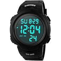 VDSOW, orologio da uomo sportivo digitale, orologio da esterni, impermeabile, con sveglia e timer, militare, con retroilluminazione a LED, adatto a corridori, colore nero