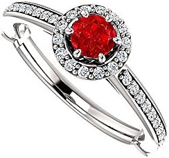 Three Fourth Carat Ruby and CZ Halo Ring in White Gold