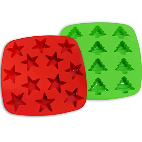 Silikon-Form für 12 Mini-Stern-/Baum-Formen, rot & grün 2Pk-Red&Green