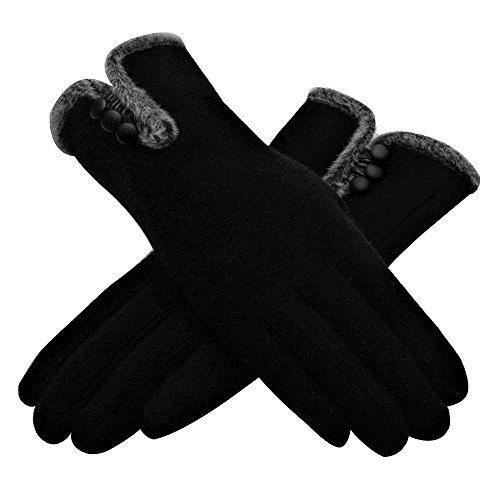 Outray, Guanti caldi invernali in lana da donna con bottoni Black Medium 