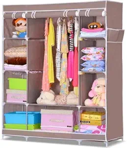Homeland Collapsible Wardrobe 3 Door PP for Clothes| Kids Room, Storage, Bed Room|Brown (45x 128x 166) cm