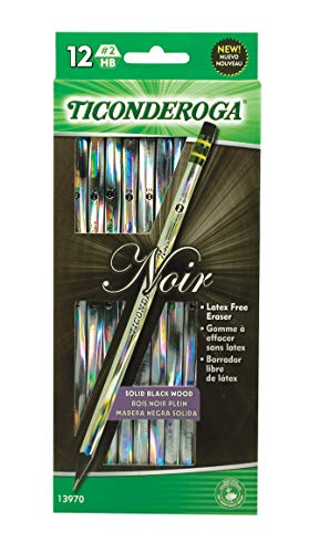 Dixon Ticonderoga Noir Black wood-cased # 2 matite, olografico design, 12-count Hang Tab box (13970)