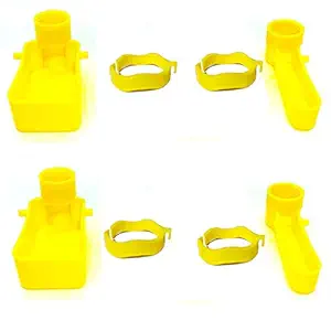 PONDICHERRY Pigeons? - Birds Feeding Cup | Bird Cage Drinker & Feeder with (Bottle Holder Clips) Set of 2 - Use Any Bottle to Fix in It (Yellow Color) (Food Feeder 2,Drinker Feeder 2,Bottle Holder 4)