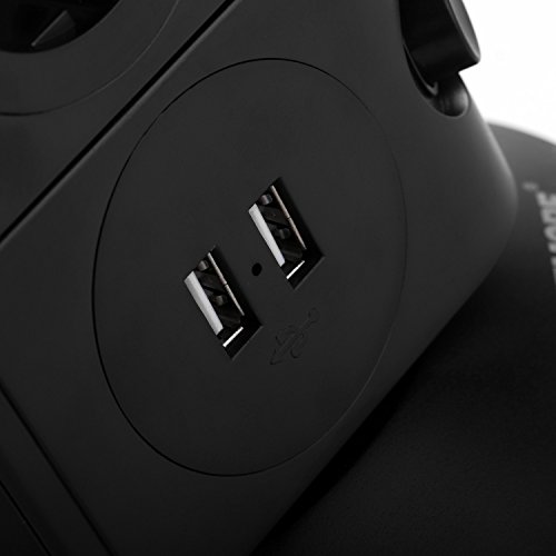 SAFEMORE Schaltbare 7 fach Steckdosenleisten Mehrfachsteckdosen Steckdosenturm mit 2 USB Anschlüsse 2500W/10A Schwarz - 4