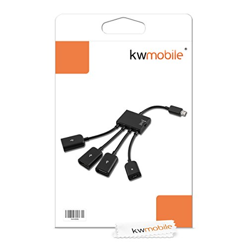 kwmobile 4in1 Micro USB OTG Hub Adapter für Smartphone / Tablet – Mikro USB Verteiler in Schwarz – z.B. geeignet für Apple, Samsung, Lenovo, Asus, Huawei, Amazon, Acer, Microsoft, Sony, LG - 6