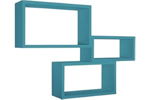 MODULARREDO | TRITTICO Set di 3 Mensole da Muro, Libreria Sospesa, Libreria Parete, Blu Laguna, 45x27 p15.5 cm, 40x22 p15.5 cm e 35x17 p15.5 cm, Kit Tasselli Incluso - Made in Italy