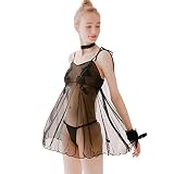 Lencería Mujer Ropa interior Mujeres Babydoll Ropa de dormir Sujetador de encaje Vestir Juego de G-string By LMMVP (tamaño promedio, Negro)