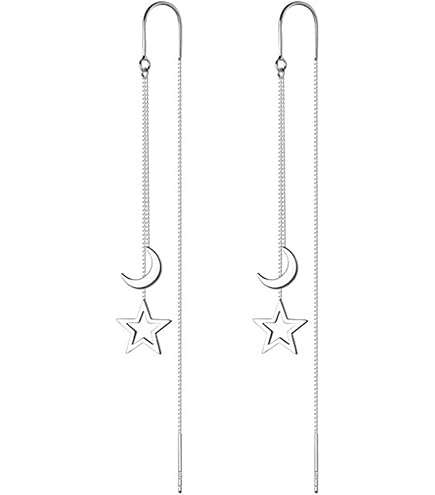 Orecchini pendenti Sole, Luna e Stella, in acciaio inossidabile color oro e argento, con motivi celestiali. - Italia