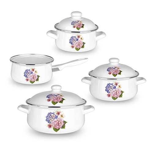 BRATmaxx Emaille-Kochtopf-Set Hortensien 7-tlg. – Die Klassiker für die moderne Küche! ( Spülmaschine und Backofen geeignet ) - 2