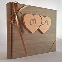Album fotografico innamorati carta effetto legno chiaro + cuori legno e iniziali personalizzabili WEDDING- SAN VALENTINO- ANNIVERSARIO