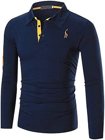 YCHENG Men Long Sleeve Polo Shirt Plain Button Down Slim Fit Casual Tops Medium