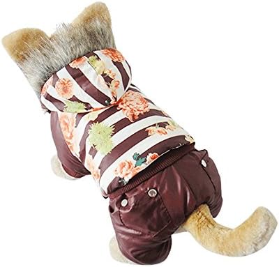 New autumn and winter pet dog flower pattern style padded cotton coat dog clothe jumpsuit coat for big dog small dog jackets,Coffee color,M