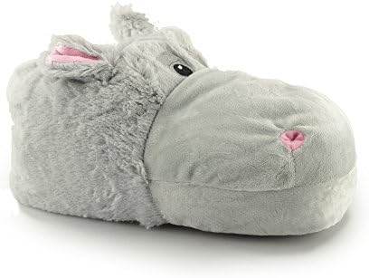House of Slippers HIPPO Ladies Animal themed Novelty Full Slippers Grey 40/41
