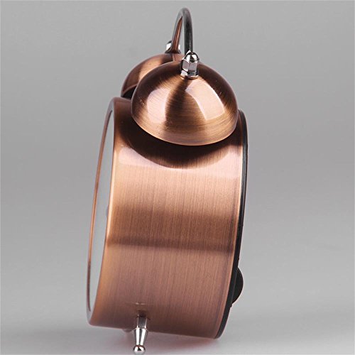 Hense geräuschlos Nachttisch Twin Bell Wecker batteriebetrieben Nacht-Licht lauter Alarm Uhren mit helles Kupfer Farbe HA41 Polished copper with 3″ Roman numeral - 2