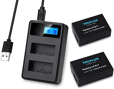 TECPLUS @ 2x Replacement Battery Spare Batteries LP-E17 lpe17 1240mAh + USB Dual Charger for EOS M3, EOS M5, EOS M6, EOS Rebel T6i, T6s, T7i, EOS 77D, EOS 750D, EOS 760D, EOS 8000D
