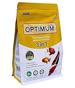 JAINSONS PET PRODUCTS? Optimum 3 in 1 Super Premium Formula Fish Food for Carp, Goldfish and Cichlid Spirulina 6% Floating Type Small Pellet (800 g) (Pack of 1)