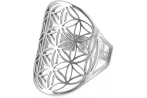 kkjoy Ażurowy pierścionek z kwiatem życia ze stali nierdzewnej regulowane otwarte pierścionki na palec obietnica pierścionek biżuteria prezent dla kobiet urocze panie