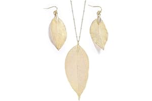 KISSPAT Filigree Long Leaf Pendant Necklace and Earring Jewellery Set Fashion Valentines Day Gifts for Women Girls-3 Colors Available