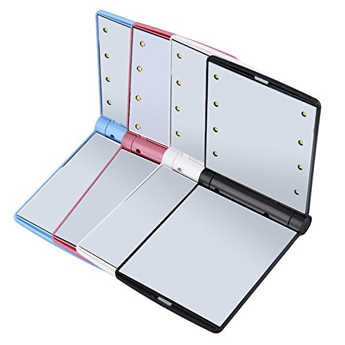 Hrph Make-up-Spiegel Mini-Portable Falten Compact Hand Kosmetik Make-up-Taschenspiegel mit 8 LED-Licht für Lady - 5