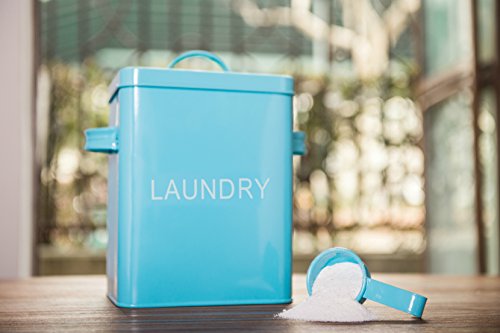 Retro Blau Waschmittelbox Waschpulver Dose Vintage groß 6L, Metall Nostalgie Vorratsdose + 4 Wäschebeutel GRATIS - 2
