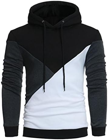 Men Patchwork Sweatshirt FriendG Hooded Jumpers Pullover Handsome Boy Windbreaker Casual Hoodie Sweater Drawstring Coats Stylish Leisure Outerwear (M, Black)
