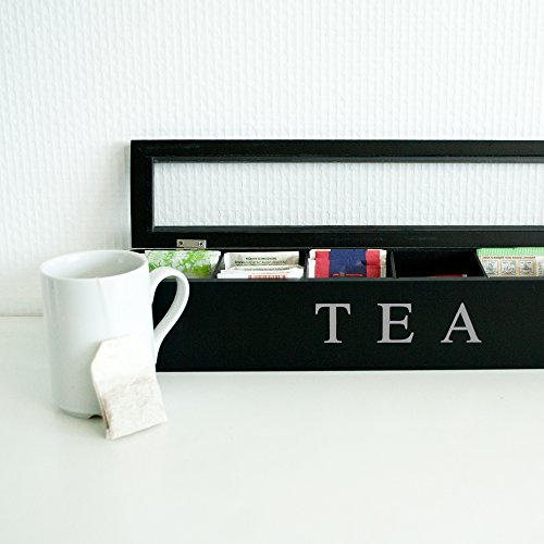 Teebox aus Holz | Teekasten in den Farben Weiß und Schwarz | Teekiste mit 6 Fächern oder als große Teebeutelbox mit 9 Fächern , Auswahl:Schwarz mit 6 Fächern - 6