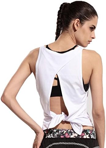 Byjia Women Blouse Vest Sleeveless Casual T-Shirt Tops Yoga Sport Super Soft Cowl Lightweight Open Back Workout Sleeveless Tee Shirts . White . S